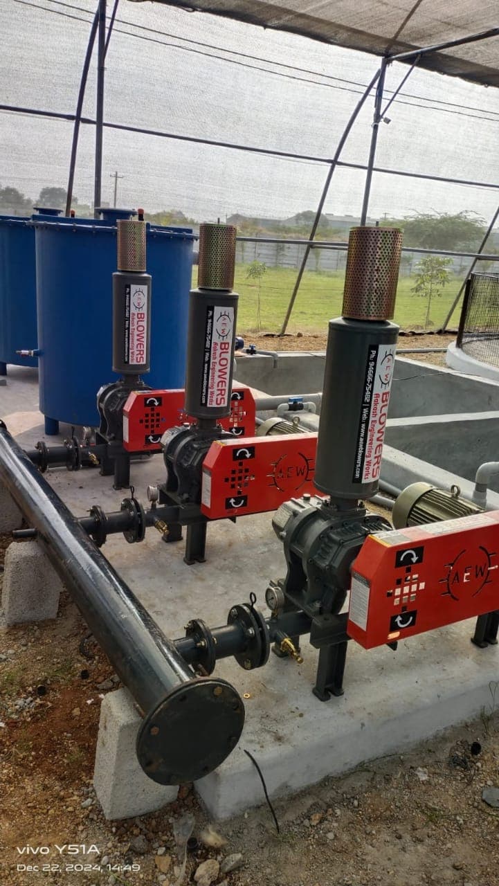 AEW root blowers at aquaculture aeration site